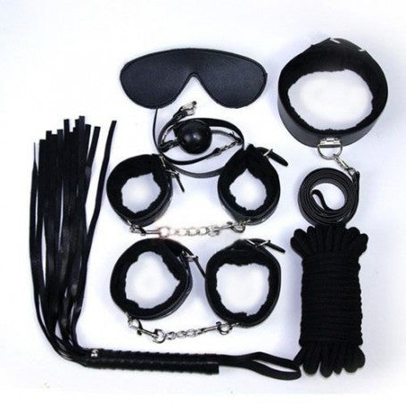 BONDAGE KIT NERO COLLARE CORDA FRUSTA FETISH MANETTE CAVIGLIERE